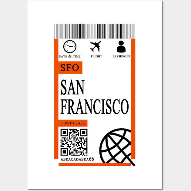 san francisco flight ticket boarding pass new Wall Art by 